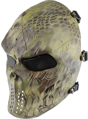 Gocher Taktischer Totenkopf Skelett für Halloween Patriots CS Spiel und Maskerade Party Vollgesichtsmasken mit Metallnetz Augenschutz -MA