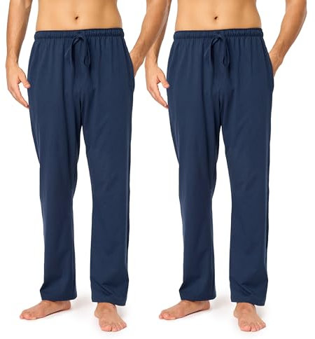 Timone Herren Schlafanzugshose Lang Pyjamahose aus Baumwolle Freizeithose Schlafhose Loungewearhose mit Taschen Nachtwäsche Hose für Herren Sleepwear TPP-001 ((2Pack) Dunkelblau/Dunkelblau, L)