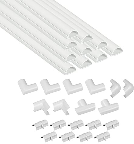 D-Line 157in Cord Cover Kit, Self-Adhesive Wire Hiders, Paintable Cable Raceway to Hide Wires on Wall, Electrical Cable Management - 10x 15.7 Lengths & 19 Accessories - 1.18 (W) x 0.59 (H) - White