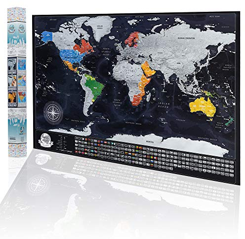 Weltkarte zum Rubbeln mit Geschenkverpackung - Das Original Landkarte zum Freirubbeln - 70x50cm Große Weltkarte Poster mit Flaggen, Ländergrenzen, Staatslinien und Hauptstädten - Hergestellt in EU