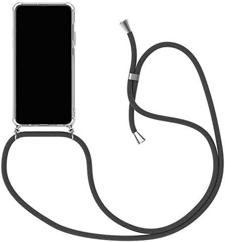Handykette Kompatibel für Huawei P20 Lite Hülle, Silikon Transparent Handyhülle mit Kordel zum Umhängen Necklace Hülle mit Band Schutzhülle Halsband Hülle mit Umhängeband, Schwarz