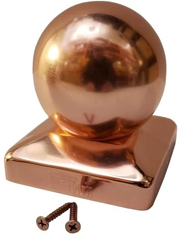 Solid Copper Ball Post Cap for 4×4 Wood Posts (3.5″ × 3.5″) – Heavy 20-Gauge Real Copper Outdoor Fence & Deck Post Cap – Rust-Free Decorative Ball Top – Decorex Hardware