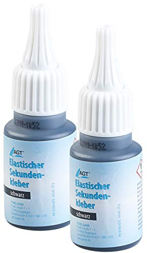 AGT Gummikleber: 2er-set elastische Sekundenkleber mit Dosierspitze, schwarz (Textilkleber, Gummikleber elastisch, LED Flaschen)