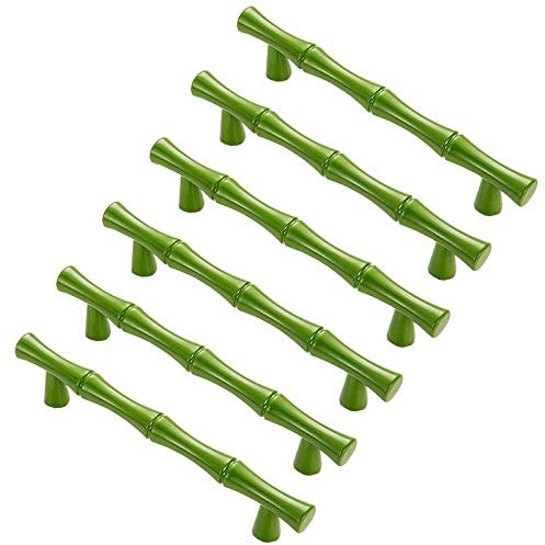 FBSHOP(TM) 6PCS Modern Creativity Green Bamboo Shape Cupboard Door knobs, Zinc Alloy Retro Furniture Handles Pull Knobs for Drawer Cabinet Wardrobe Kitchen Decoration Farmhouse Style,96mm