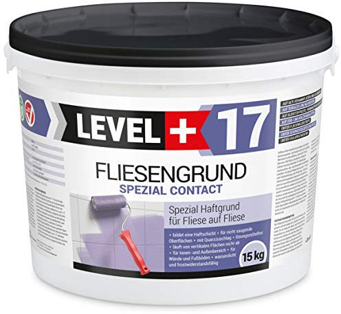 LEVEL PLUS 17 Fliesengrund 15 kg Fliese auf Fliese Spezial Haftgrund Fliesengrundierung Quarzgrund Contact Blau für Innen Außen, Haftvermittler Frostbeständig und wasserabweisend