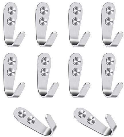 MoonSing Kleiderhaken Edelstahl Single Kleiderbügel Mantelhaken Wand Handtuchhaken 3mm Extra Dick Wandhaken Garderobe Haken mit Schrauben Veranstalter für Tür Bad Küche Büro Toilette (10 Stück)