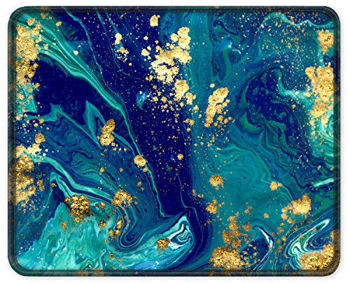 ITNRSIIET Mouse Pad with Stitched Edges, Premium-Textured Mouse Mat Pad, Non-Slip Rubber Base Mousepad for Gaming Laptop Computer & PC 260×210×3mm, Blue Green Marbling