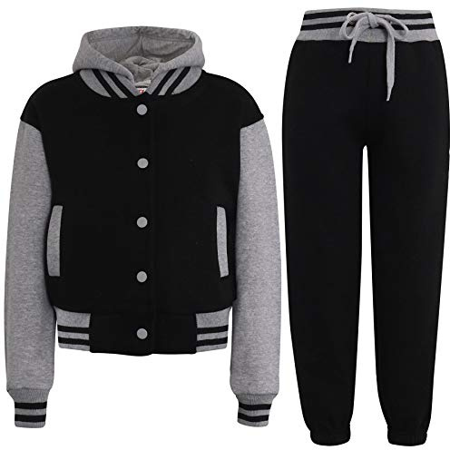 A2Z 4 Kids Tracksuit Girls Boys Baseball Plain Top Bottoms Jogging Running Suits - T.S B.B Plain Black & Grey 5-6