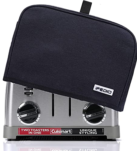 iFedio 4 Slice Toaster Cover with Pockets & Top Handle,Small Appliance Toaster Dust Cover, Machine Washable(Black)