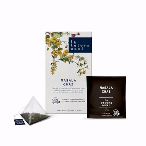 LA TETERA AZUL Masala Chai. 20 Pirámides Envueltas Individualmente.