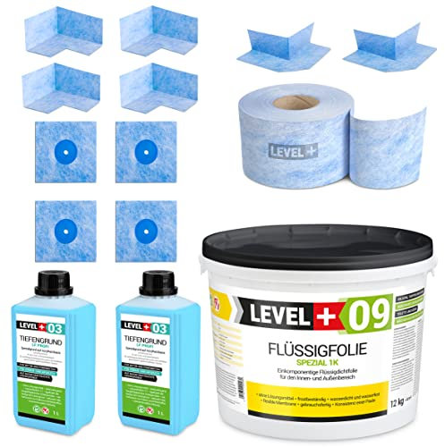 Kit d'étanchéité étanchéité bain douche balcons terrasse film d'étanchéité 12kg apprêt 2L bande d'étanchéité 20m SET71