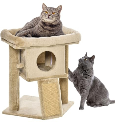 PawHut Cat Tree Tower for Indoor Kittens Cat Scratching Post, Coffee | Climbing Activity Centre, Jute Scratching Pad, Toy Ball