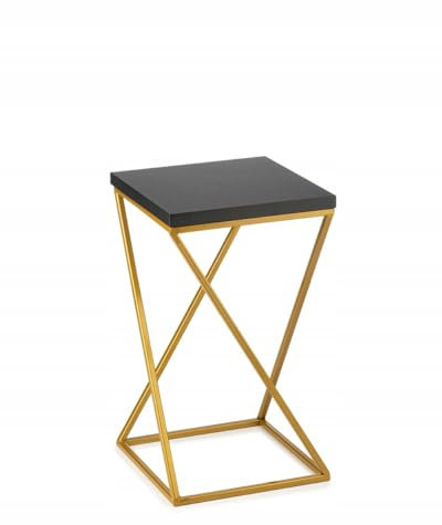 HowHomely Blumenständer Metall 40 cm Hoch - Blumenhocker mit Schwarz MDF-Platte auf Gold Ständer - Pflanzenständer im Loft-Stil für die Innendekoration