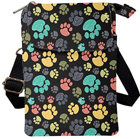 POLERO Sonnenblumen-Umhängetasche aus Segeltuch für Damen und Mädchen, kleine Umhängetasche, verstellbare Umhängetasche, Hundepfoten, Einheitsgröße