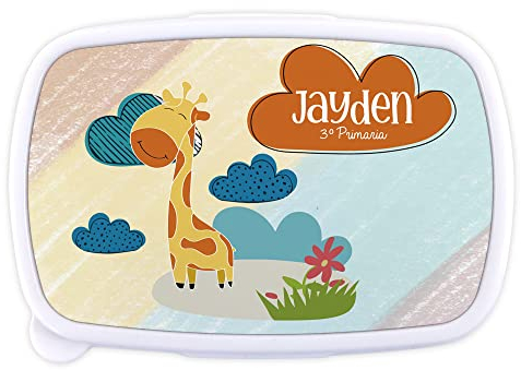 LolaPix Fiambrera Niña Colegio. Fiambrera Infantil Personalizada. Caja merienda con Nombre y Curso. Apta para microondas y Libre de BPA, filatos y Metales Pesados. Varios diseños.Jirafa Infantil