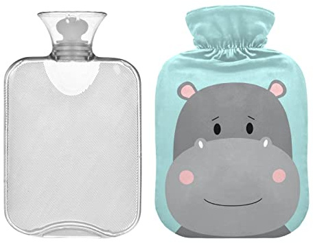 Cute Hippo Hot Water Bottles with Soft Cover, Pain Relief Hot Water Bag 2 L for Hand Feet Warm Water Bags Sleeping Comfortably
