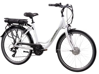 F.lli Schiano E-Moon, Bicicleta Electrica de Ciudad, 26, Batería 36V 13Ah Extraíble, Motor 250W 40Nm, Bici Electrica Urbana, Unisex Adulto, Blanco