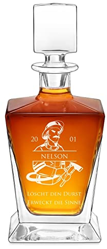 Maverton Whisky Dekanter mit Gravur 800 ml - graviertes Whiskykaraffe mit Namensgravur für Männer - Whiskyflasche für Whisky Genießer - Whiskey Glaskaraffe - Feuerwehrmann