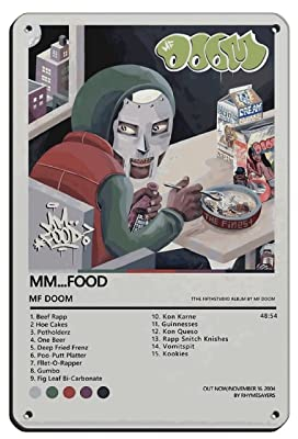 MF DOOM Mm Food Poster Retro Poster Metall Blechschild Chic Art Retro Eisen Malerei Bar Menschen Höhle Cafe Familie Garage Poster Wanddekoration 20 x 30 cm
