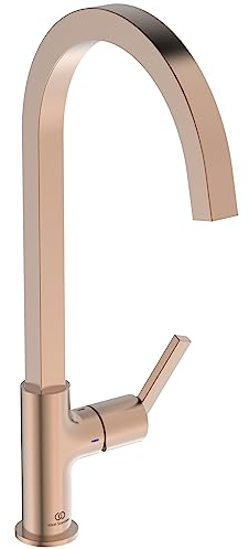 Ideal Standard - Gusto, Miscelatore monocomando per lavello da cucina, Bocca alta squadrata orientabile a 360°, Sunset Rose