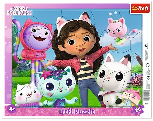 Trefl - Gabby's Dollhouse, Lerne Gabi kennen - Puzzle Mit Rahmen Für Kleinkinder, 25 Große Teile, Rahmen Und Feste Unterlage, Märchen Helden, Für Kinder Ab 4 Jahren