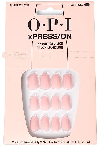 OPI xPRESS/ON Bubble Bath | Faux ongles press-on rose nude, courts, forme ronde | Avec colle pour ongles | Longue tenue, réutilisables, respectueux des ongles.