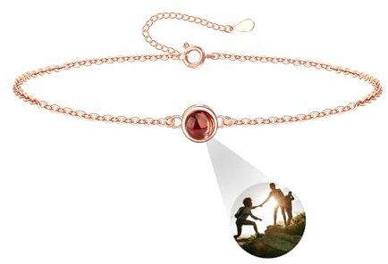 Auinniuz Individuelles Fotoarmband Aus Sterlingsilber – Personalisiertes Armband Mit Foto – Runder Anhänger Mit Farbfoto Armband Im Inneren A-Roségold