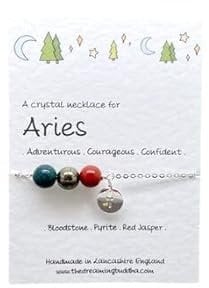 Aries Necklace, Birthday Crystal Pendant, March April Gemstones, Personalised Zodiac Necklace, Handmade Star Sign Jewellery, Silver Plated