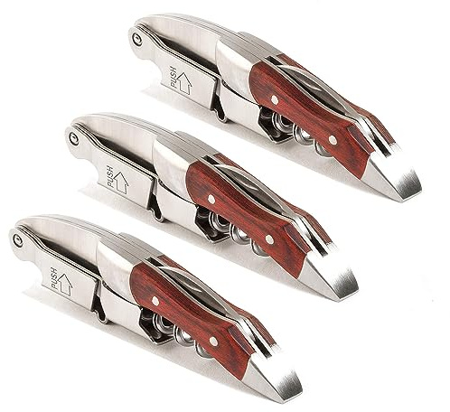 Professional Waiter Corkscrew Wine Key for Bartenders Set of 3,With Long Rosewood Handle Stainless Steel Handle Wine Opener for Bar Restaurant Waiters, Sommelier, Bartend (Rose Wood 3 Packs)