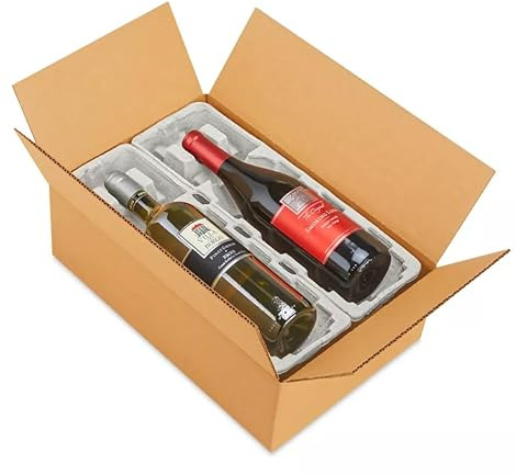 Beclink Caja de envío de vino (2 botellas) con bandejas protectoras, biodegradable, hecha de materiales reciclados, paquete de 1