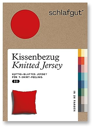 schlafgut Knitted Jersey Kissenbezug 40x40 cm Bio-Baumwolle, Red Deep | Kopfkissenbezug, Kissenhülle, Rot, Jersey, mit Elasthan, faltenfrei, bügelfrei, OEKO-TEX
