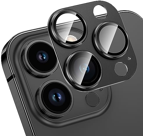 HWeggo für iPhone 15 Pro/iPhone 15 Pro Max Kameraschutz,9H gehärtetes Glas,Einteiliges Aluminiumlegierung Metall Kamera Schutz,HD Klar Anti-Kratzer Kamera Displayschutzfolie(Schwarz)