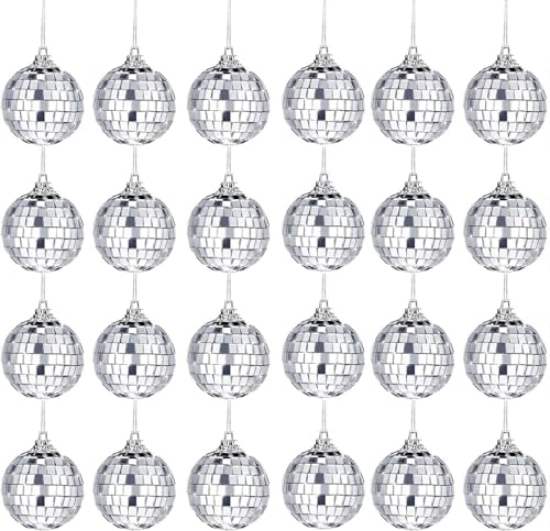 Discokugel Mini,Spiegelkugel,24Pcs Discokugel,6cm Silberne Hängekugel,Silber Discokugel,Silberne Spiegelkugeln,Spiegel Discokugeln,Klein Spiegelkugel,bruchsicher Weihnachtsdekorationen Baumkugeln