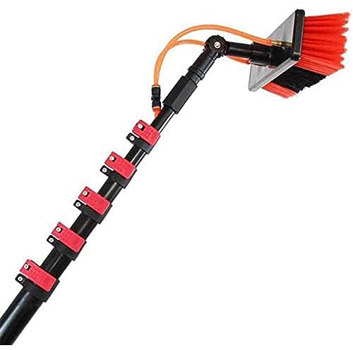 JAQVIVI Water Fed Pole Kit & Outdoor Window Cleaner Window Glass Photovoltaic Solar Panel Cleaning System Washing Equipment Tool Solution& Scrubber Brush & Hose Spray Washer Red 29ft/9m