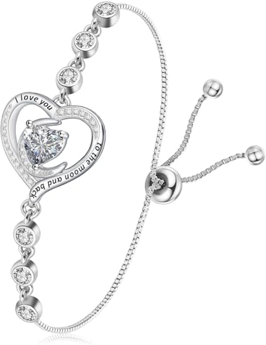 Tusuzik Armband Damen Silber 925 Damen Zirkonia Unendlichkeit Herz Armband Verstellbares Armbänder Geburtstag Muttertag Jahrestag Schmuck Geschenk für Frauen