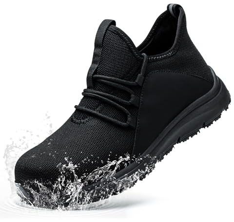 ZOEASHLEY Wasserdicht Sicherheitsschuhe Herren Damen rutschfest Arbeitsschuhe Leicht Stahlkappenschuhe Atmungsaktiv mit Stahlkappe Sneaker Schutzschuhe Schwarz03 44EU