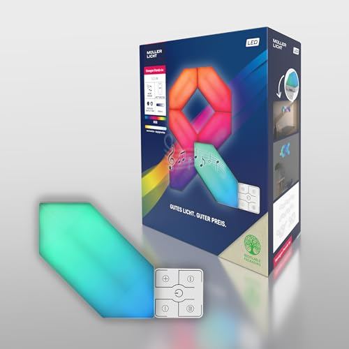 Müller-Licht Magic Panel LED Wand- und Deckenleuchten mit WLAN, 6 hexagon RGB mit music sensor, steuerbar per TUYA Smartphone-App, individuelle Montage