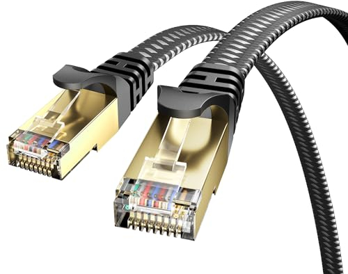 VOIETOLT Cat 8 Lan Kabel 8M, 40Gbps/2000Mhz Flaches Geflecht Netzwerkkabel Ethernet Kabel, S/FTP RJ45 Gigabit Patchkabel für PS4/5, für Modem, für Router