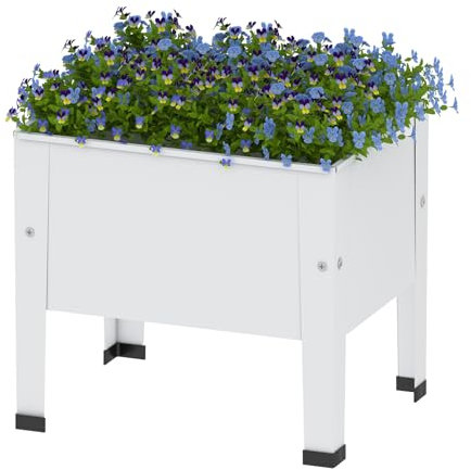 aboxoo 35,6 cm Pflanzgefäß Hochbeet mit Beinen für den Außenbereich, Metall, klein, weiß, Pflanzkasten, erhöhtes Gartenbeet für Gemüse, Blumen, Kräuter, Terrasse