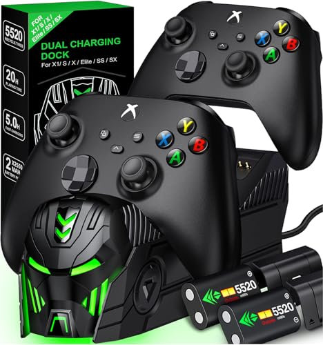 Station de chargement de driver Xbox One rechargeable avec 2 batteries de 5520 mWh pour stockage d'accessoires pour Xbox Series X/S/One/One X/One S Elite avec 4 étuis de batterie