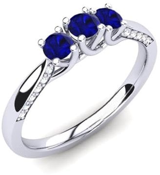 Sterling Silber 925 Blauer Saphir Runder 3,00mm Mini Ring mit drei Steinen und rhodiniert | Wunderschöner immergrüner Designring für alltägliche Accessoires. (59 (18.8))