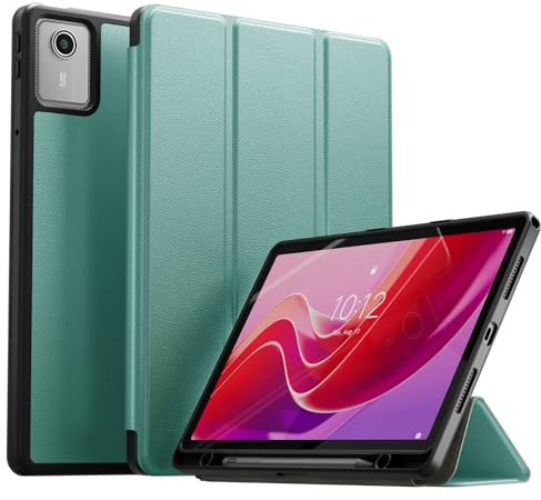 XLTTONG Funda para Lenovo Tab M11 de 11 pulgadas 2024, compatible con despertar/dormir automáticamente, soporte de tres pliegues, soporte para bolígrafo, funda ultrafina de piel sintética (verde)