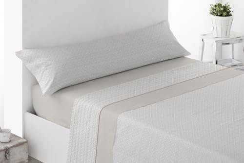 ENERGY COLORS TEXTIL-HOGAR Juego Sábanas Estampadas Verano, Juego 3 Piezas Microfibra. Sábanas Tacto Fino, Suave, Ajustable y Transpirable. (Osona) (Beige, Cama 105)