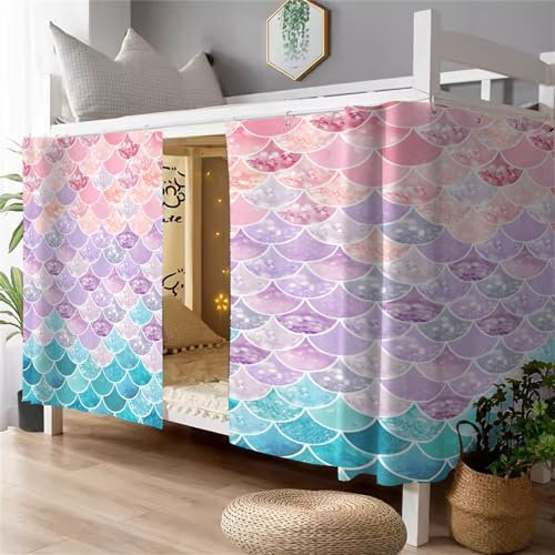 Treer Bettvorhang Hochbett Etagenbett Blackout Vorhänge Drucken Staubdicht Betthimmel Hochbett Kinder Bettzelt Schlafsaal Bettvorhänge (Fischschuppen,1,5 m x 2 m (2 Stück))