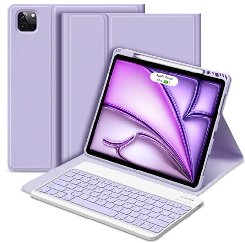 Bettdow for iPad Air 13 Inch M3 2025/ M2 2024 Keyboard Case, Detachable Wireless Keyboard, Case with Pencil Holder for Pro 12.9 Inch 3rd/4th/5th/6th Gen 2018-2022, Air 13 M2 2024/M3 2025 (Purple)