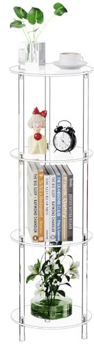 Bkemiy Transparenter runder Acryl-Beistelltisch für kleine Räume, 30 cm L x 30 cm B x 98,3 cm H, 4 Etagen, kleiner, moderner Getränke-Beistelltisch, Nachttisch, minimalistischer Nachttisch für