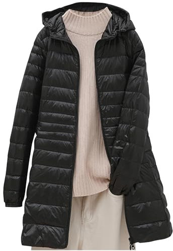 Daunenjacke Damen Leichte Steppjacke Einfarbig Winterjacke Jacke mit Abnehmbare Kapuze Große Größen Wintermantel Warme Daunenmantel Zip Up Steppmantel Langarm Kapuzenjacke Mantel Skijacke Outdoorjacke