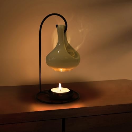 WD&CD Duftlampe aus Keramik, Aromalampe Teelichthalter mit der Candle Löffel Aroma Diffuser weiß
