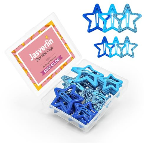 JASVERLIN Fermagli per capelli a forma di stella, per ragazze, 36 pezzi, accessori carini, in metallo, fermagli per capelli a scatto, per donne e bambini, colorati Y2K, con glitter, dimensioni