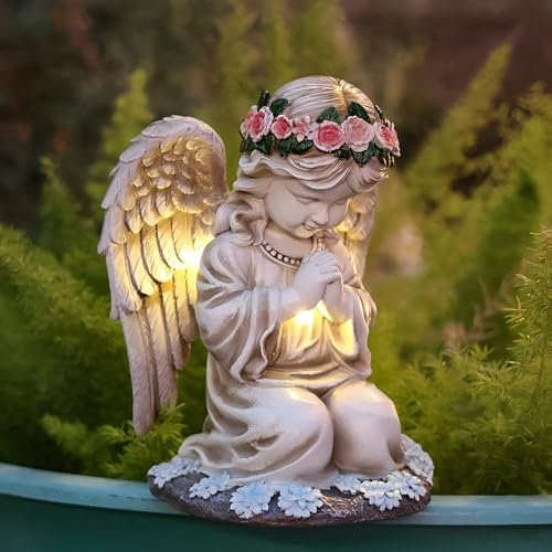 HOVCEH Engel Gartenfiguren, 20.5cm Solar Engel Gartenstatuen, LED FairyEngel Figur, Gartenfiguren für Draußen WetterfestEngel,Gartenstatue Geschenke für Außen Garten Balkon Gartendeko